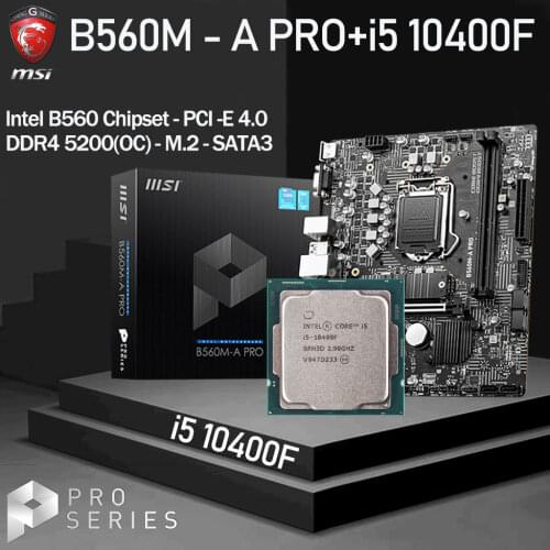 LGA1200 MSI B560M-A PRO Motherboard Combo + CPU Intel Core i5 10400F Set DDR4 64Gb 5200(OC) M.2 PCI-E 4.0 Mainboard Desktop B560