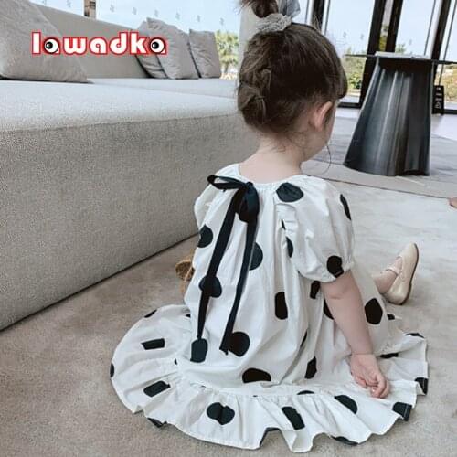 Lawadka Summer Dot Dress For Girls New Fashion White Short Sleeve Kids Girl Dress Cotton Childrens Clothing Sweet Costumes
