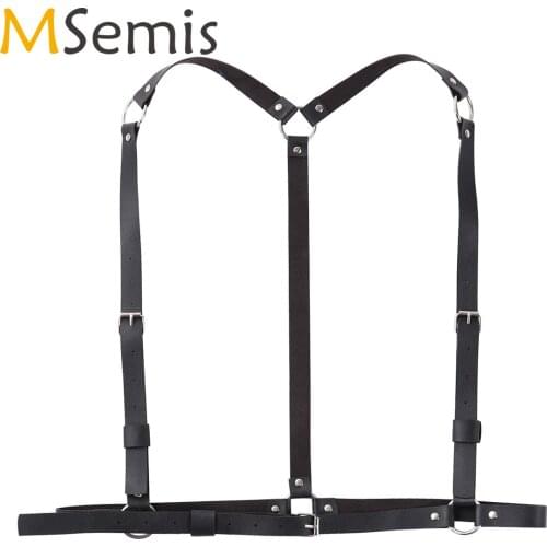 Mens Y-Shape Back Hollow Belt Punk PU Leather Waist Belt Tanks Sexy Body Muscle Harness Tops Cosplay Gothic Restraints Rave Top