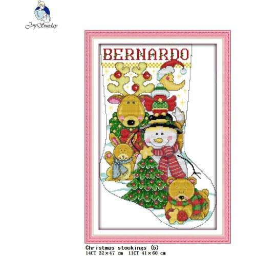 Joy Sunday Christmas Stocking Cartoon Pattern Cross Stitch Kit 11CT 14CT Count Stamped Needlework Embroidery Set Home Decoration