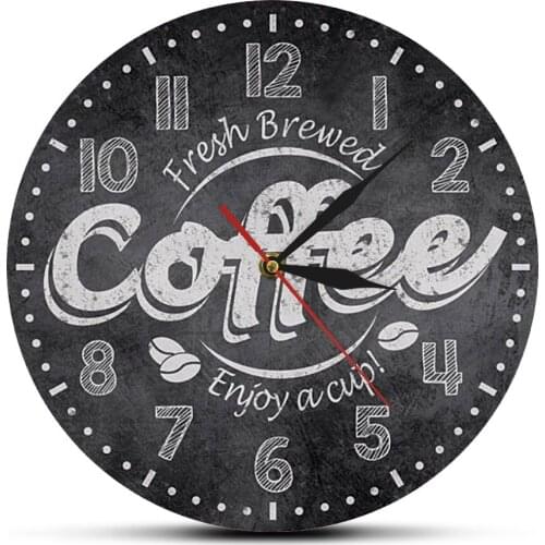 Printed Wall Clock Fresh Brewed Coffee Enjoy A Cup Watch Modern Design Cafe Coffee Shop Bar Wall Decor Kitchen Wall Watch