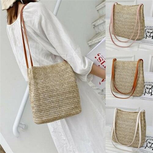 NoEnName Fashion Women Crossbody Shoulder Bag Knitted Rattan Straw Bag Tote Satchel Handbag Bucket Bag