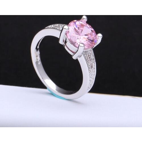 Wholesale Retail Shining Pink Cz zircon For Women jewelry hot stock us Size 7 8 9 Claw Inlay Prong Setting Pink Wedding Rings