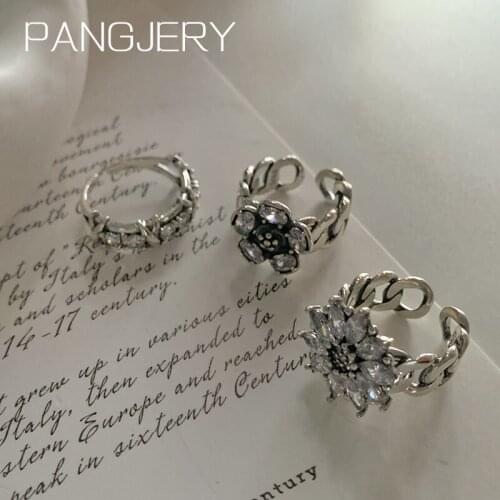 PANGJERY 925 Sterling Silver Vintage Diamond-studded flowers Rings for Women Fashion Exaggerated Irregular Party Jewelry Gifts