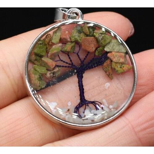 Natural Stone Pendants Tree of Life Unakite Charms for Fashion Jewelry Making Necklace Earrings Accessories