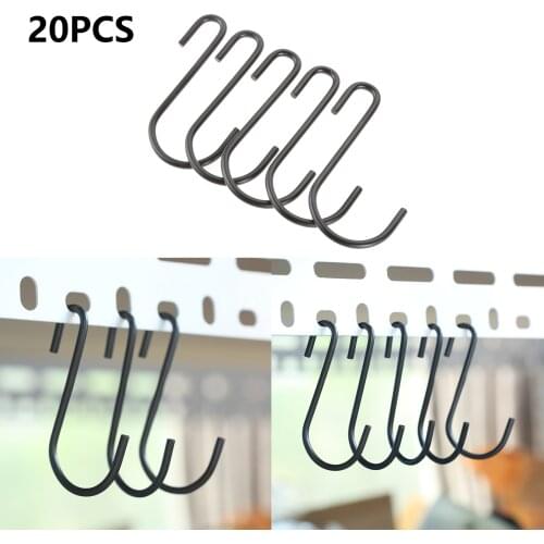 20pcs/set Heavy Duty Black S-Shaped Hook Hanging Pans Pots Bag Towel Mask Key Kitchen Storage Bathroom 74*3.5mm Camping Gadgets