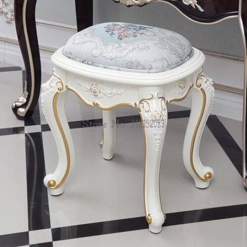 European-style simple white solid wood dressing table stool pastoral dressing stool manicure makeup chair bedroom living room