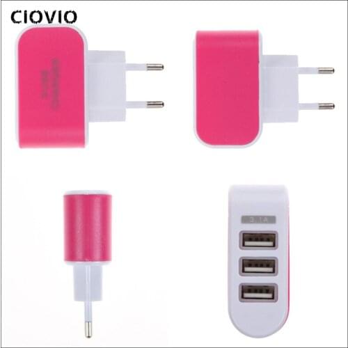 CIOVIO 2PCS Triple USB Ports Wall Socket Home Travel AC Power Charger Adapter 1.5A EU Plug