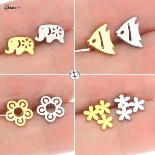 Starose 2Pcs Elephant Golden Fish Ear Piercing Helix Stud Earrings Surgical Steel Bar Tragus Cartilage Piercing Conch Jewelry