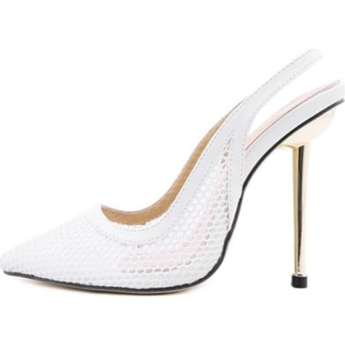 Fashion White Stripper High Heels Sexy Hollow Out Mesh Thin Heeled Party Wedding Bride Women Shoes Big Size 35-41 Outdoor Pumps