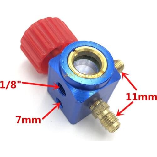 Visible 1/8"BSP-11mm-11mm Refrigeration Air conditioning Freon A/C Manifold Gauge Meter Tee Female-Male-Male Valve w hook