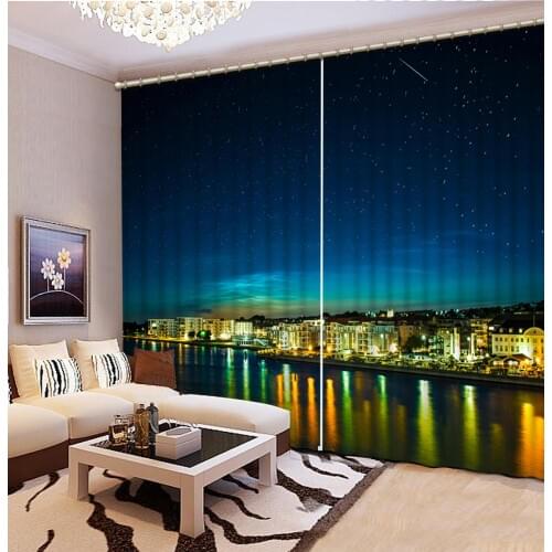 Blackout curtain City night scene Curtain Luxury 3D Window Curtain For Living Room