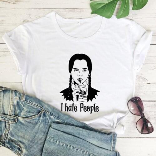 I Hate People Cotton T-shirt Spooky Halloween Party Gift Tshirt Funny Women Graphic Introvert Top Tee Shirt