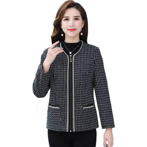 New Women Tweed Beaded Jacket Coat Runway Autumn Winter Single Breasted Weave Female Fashion Vintage Outerwear