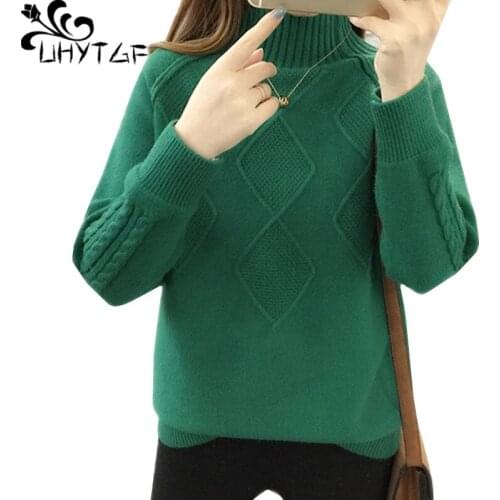 UHYTGF Womens Sweaters warm Winter Tops Turtleneck Sweater Women Long sleeve Pullover Elasticity autumn Knitted Sweater lady 731