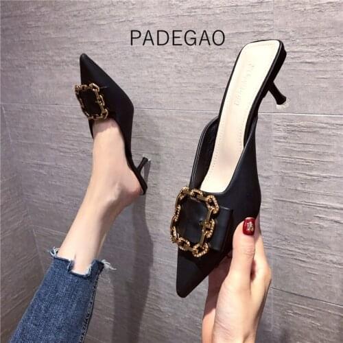 2020 Womens Slippers Khaki Buckle Summer Heel Slippers Casual Elegant Concise Women Slippers