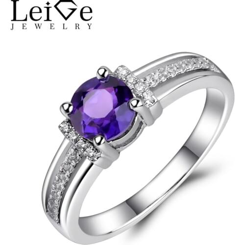 Leige Jewelry Round Cut Amethyst Ring Natural Gemstone Silver 925 Fine Jewelry Engagement Promise Rings for Women Birthday G