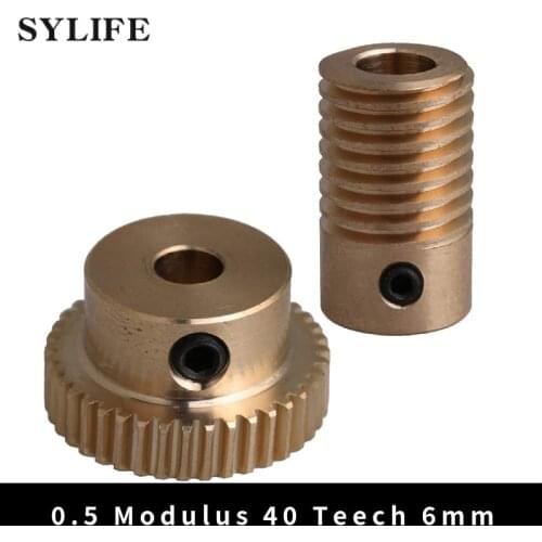 0.5 Modulus Brass Worm Gear Set with 5mm Hole 40 Teeth Turbine Reducer 6mm Screw Reducer