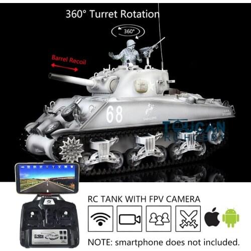 1/16 Heng Long FPV Customized 7.0 Sherman RC Tank 3898 360° Turret Barrel Recoil Gifts TH17908-SMT4