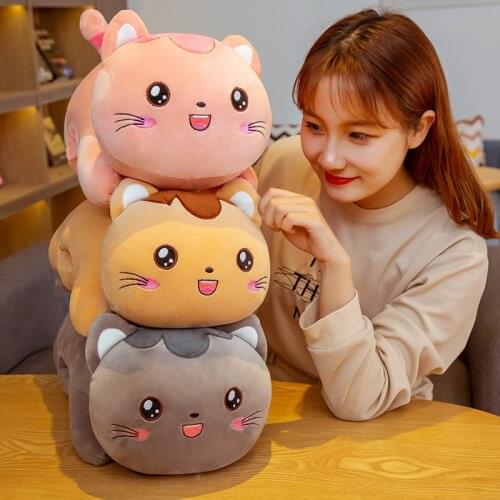 1pc 55CM Cute Lying Cat Plush Toys Stuffed Soft Animal Cat Pillow with Blanket Lovely Sleeping Cushion for Children Kids Gift