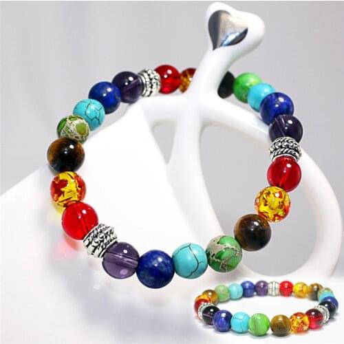 1 PC Natural Stone Bracelet Chakra 7 Healing Balance Beads BraceletJewelry Gift