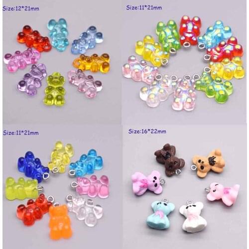 10/20/50/100Pcs/Lot Colorful Cute Bear Resin Pendants Beads For DIY Decoration Earrings Necklace Fashion Jewelry Accessories