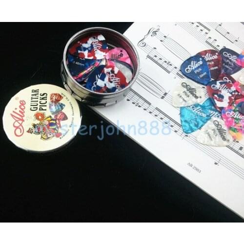 20pcs Alice A011B Colorful Pearl Celluloid Guitar Picks With Round Metal Pick Case Holder