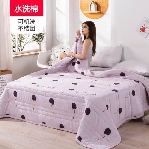 2021 Summer Washed Cotton Quilt Air-conditioning Comforter Soft Breathable Blanket Thin Pink Print Bedspread Bed Cover Home Text