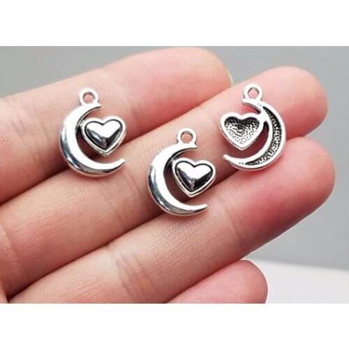30pcs/lot--13x18mm, Antique silver plated moon heart charms,DIY supplies,Jewelry accessories