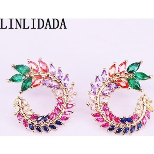 4Pairs Gold Color Rainbow CZ micro pave Women Jewelry Delicate Earrings Party Jewelry Gift