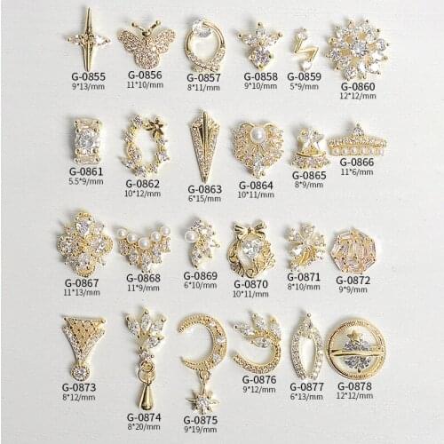 5pcs/lot, Nail Art Elegant Shapes Zircon Rhinestones Decoration With Gold Alloy For Nail Tips Beauty