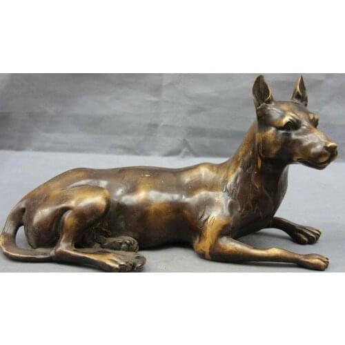 8 China Folk Bronze Copper Zodiac Auspicious Mascot Art Decoration Dog Statue