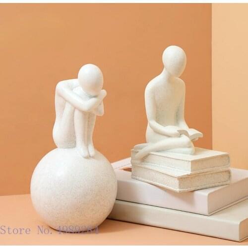 Resin Figure Ornaments Abstraction Abstract Figure Sculpture Hydroponic Vase Craft Accessories Book Reader Home Decoration