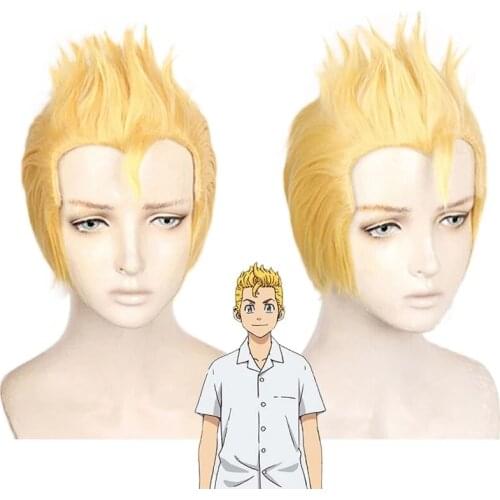 Anime Tokyo Revengers Hanagaki Takemichi Golden Short Wig Cosplay Costume Heat Resistant Synthetic Hair Carnival Party + Wig Cap
