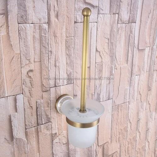 Antique Brass Wall Mounted Toilet Brush Holder Bathroom Accessories Set Bath Products Ceramic Cup with Cleaning Brusher Nba585