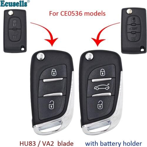 2/3 Button Modified DS style Flip Remote Key Shell Case for PEUGEOT 206 207 306 307 407 408 508 VA2/HU83 CE0536 Battery Holder
