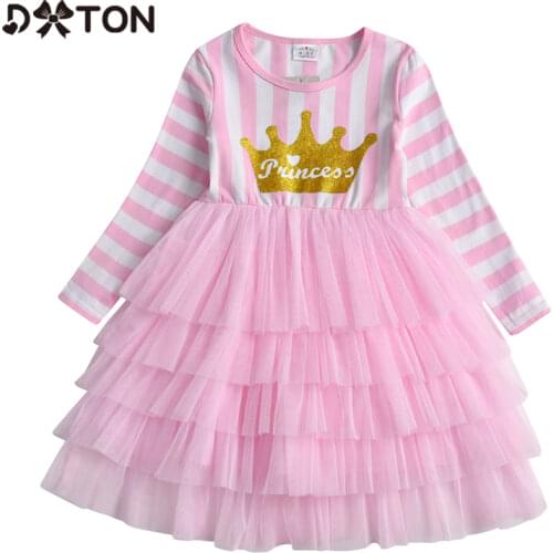 DXTON Princess Girls Dresses Striped Tutu Dress For Girls Cartoon Children Clothing with Crown Pattern Kids Party Costumes 3-8Y