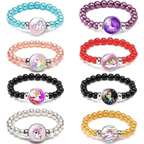 Unicorn Beads Bracelets 18mm Snap Holder Buttons Dome Cabochon Flamingos Charms Trendy Bracelets Girls Women Boy Jewelry Gift