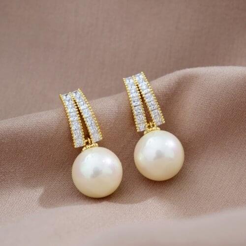 Geometry Mosaic Rhinestone Semi-precious Stones Earrings Simple Temperamental Simulated-pearl Pendant Earrings Woman Bijoux