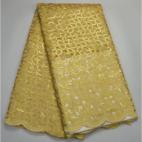 Hot sell Yellow embroidered African net lace fabric with sequins Organza African net mesh lace fabric for wedding dress TR005