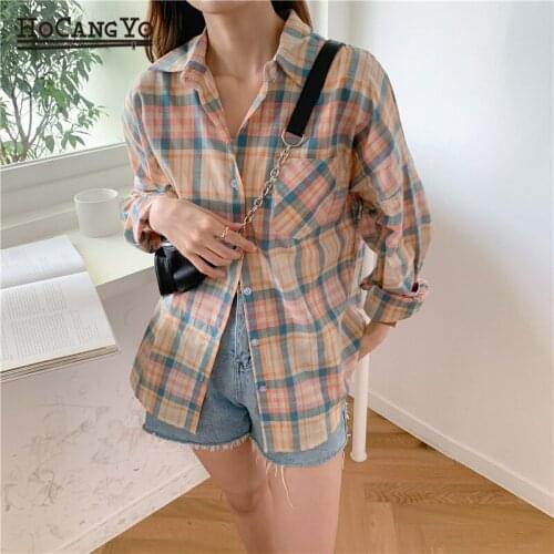 Блузки в клетку HOCANGYO China At AliExpress