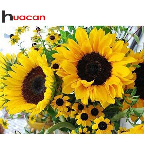 Huacan Diamond Painting Full Square New Arrival Flower Wall Stickers Mosaic Sunflower Embroidery Handmade Gift Diamond Art