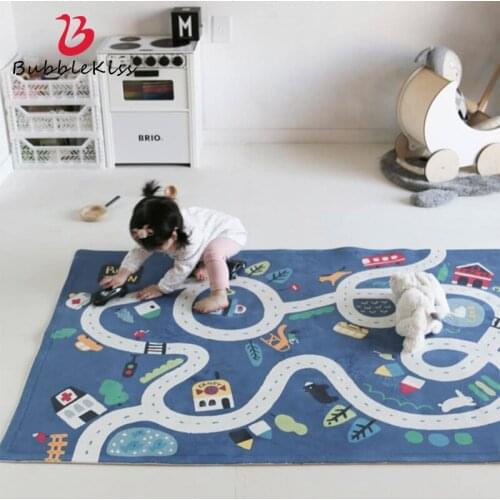 Bubble Kiss Carpets For Childrens Room Blue Highway Kids Game Crawling Pad Non-Slip Soft Comfort Bedside Decor Cute Floor Mat