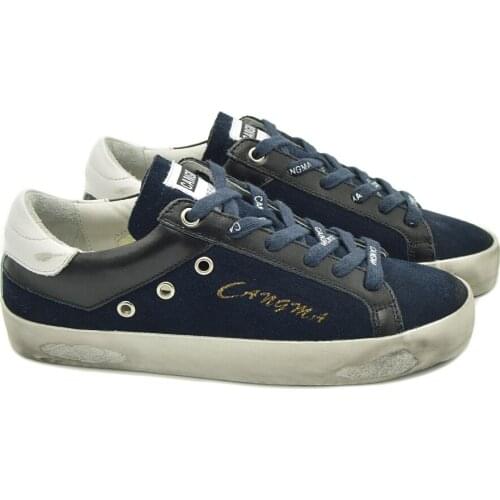 CANGMA Luxury Brand Designer Sneakers Men Navy Blue Genuine Leather Suede Casual Shoes Footwear Male Vintage