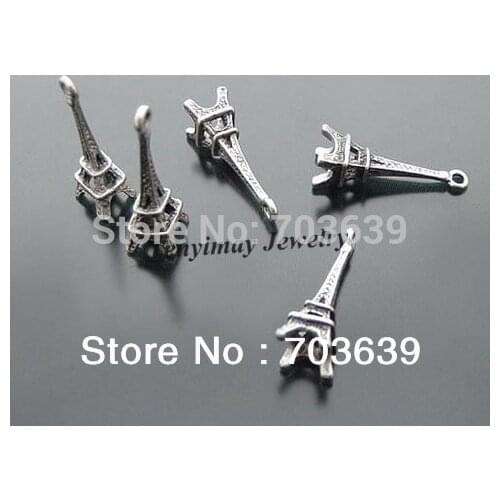 Fashion Silvery 8x23mm Eiffel Tower Necklace Pendant 50pcs/Lot Free Shipping