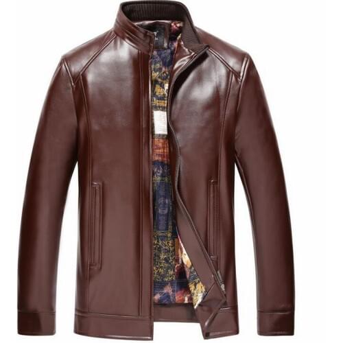 Autumn winter mens leather jackets motorcycle leather jacket men jaqueta de couro masculino plus velvet thickening stand collar