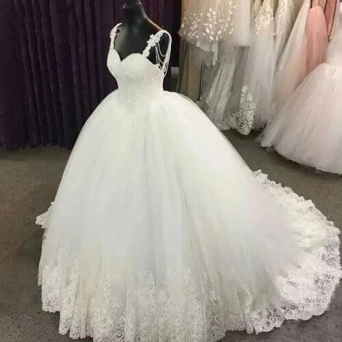Spaghetti Straps Appliques Tulle Wedding Dresses Vestido De Noiva Fashion Sweetheart Bride Dresses Formal Bridal Gown Plus Size