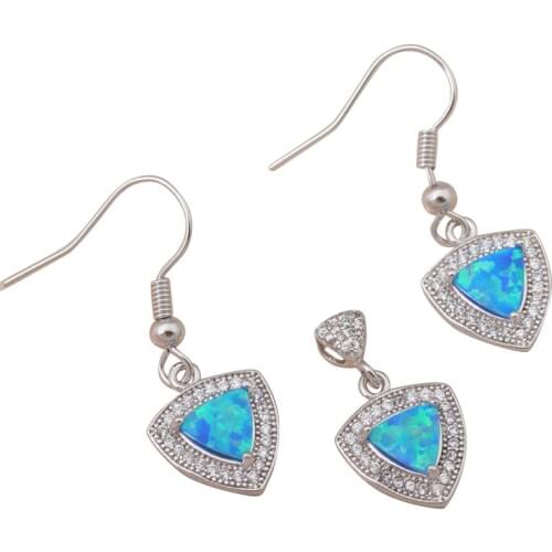 Triangle design Brand Jewelry Sets blue fire opal Silver Stamped Zirconia Fashion jewelry set for Anniversary OS018A