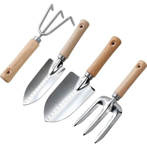 Garden Tool Set - 4 Pieces Heavy Duty Garden Hand Tools Kit with Wooden Handle,Quality Gardening Work Set with Stainless Steel H