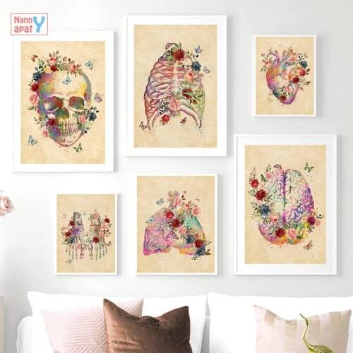 Brain Heart Skull Flower Wall Art Posters And Prints Anatomy Vintage Canvas Painting Nordic Pictures For Living Room Home Decor